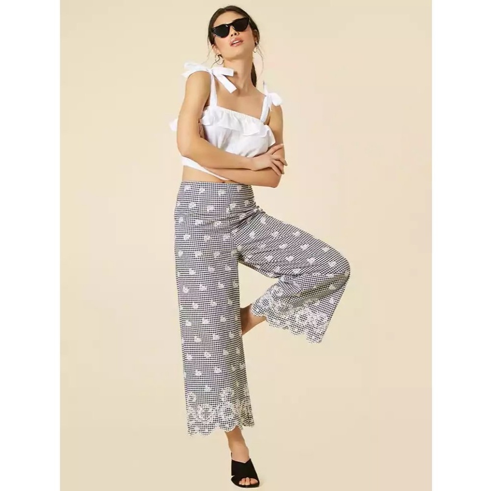 Forever 21 gingham floral embroidered gaucho pants